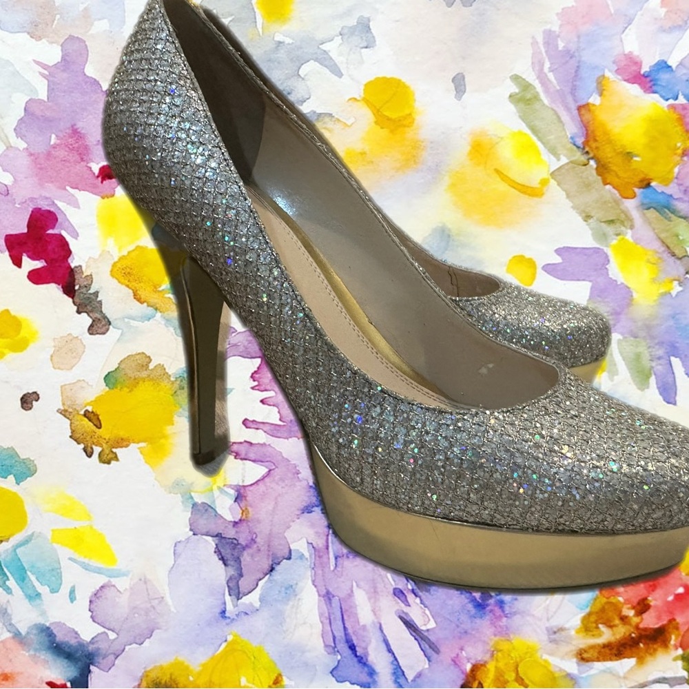 Enzo Angiolini Glittering Silver Heels